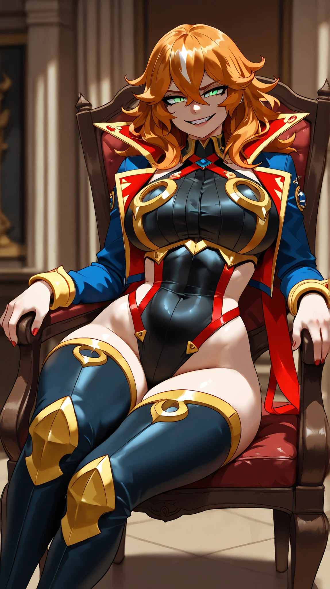 1girl(fate grand order, Leonardo da Vinci, brown straight hair, light blue eyes, big breast, blue opera length gloves, bule long tights, short boots), simple back ground,