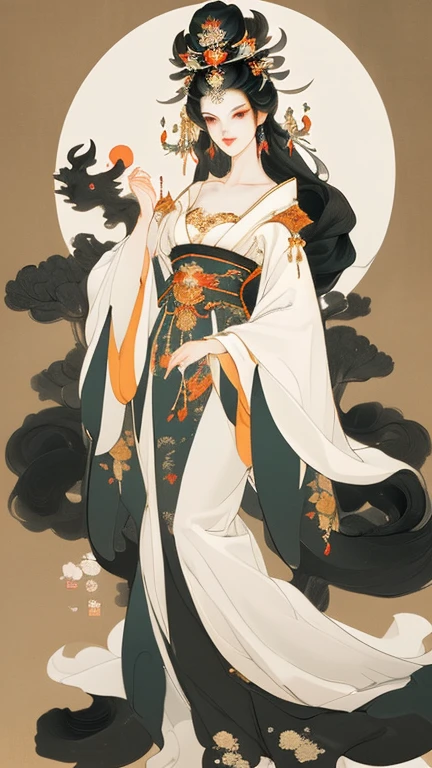 An ancient Chinese beauty sitting on a stone, wearing ancient Chinese clothing, flowing tulle, light silk, lazy posture, large lotus leaf, lotus, ink painting style, clean color, decisive cutting, blank, freehand, masterpiece, super detailed, epic composition, high quality, the highest quality, 4k --v 6