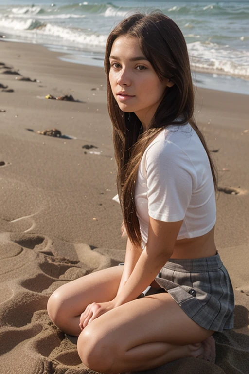 ((best quality)), ((masterpiece)), (detailed), very tall 1 girl, laying on the beach, she is fingering her pussy,