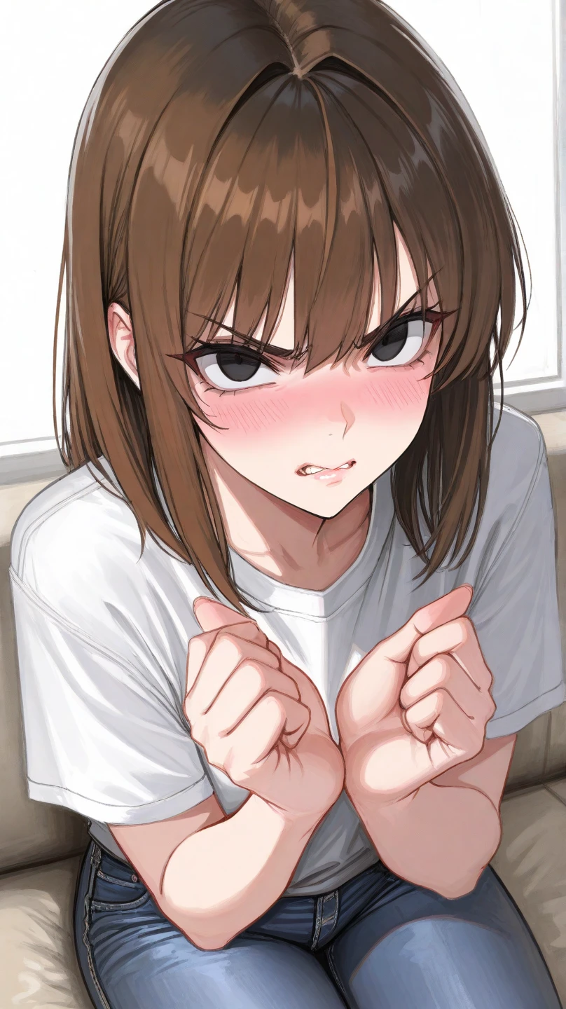 (One transcendent beautiful girl)、(((Volleyball Player))),ultra-detailed、(8K, RAW photo, best quality, masterpiece:1.2), (extremely detailed 8K wallpaper),professional lighting,sharp focus, depth of field、(((Detailed and accurate face))),((head shot)),((Highest quality)), ((masterpiece)), (((Volleyball Uniforms))),((Perfect Face、Beautiful Eyes)),(((Brown hair ponytail、Blue ribbon)))、(((Blushing、Sweat、Heavy breathing))),(((Embarrassing、Before climax、Ecstasy face)))、(((Pushed against a locker))),(((kabedon、Wall-don、Men's hands)))