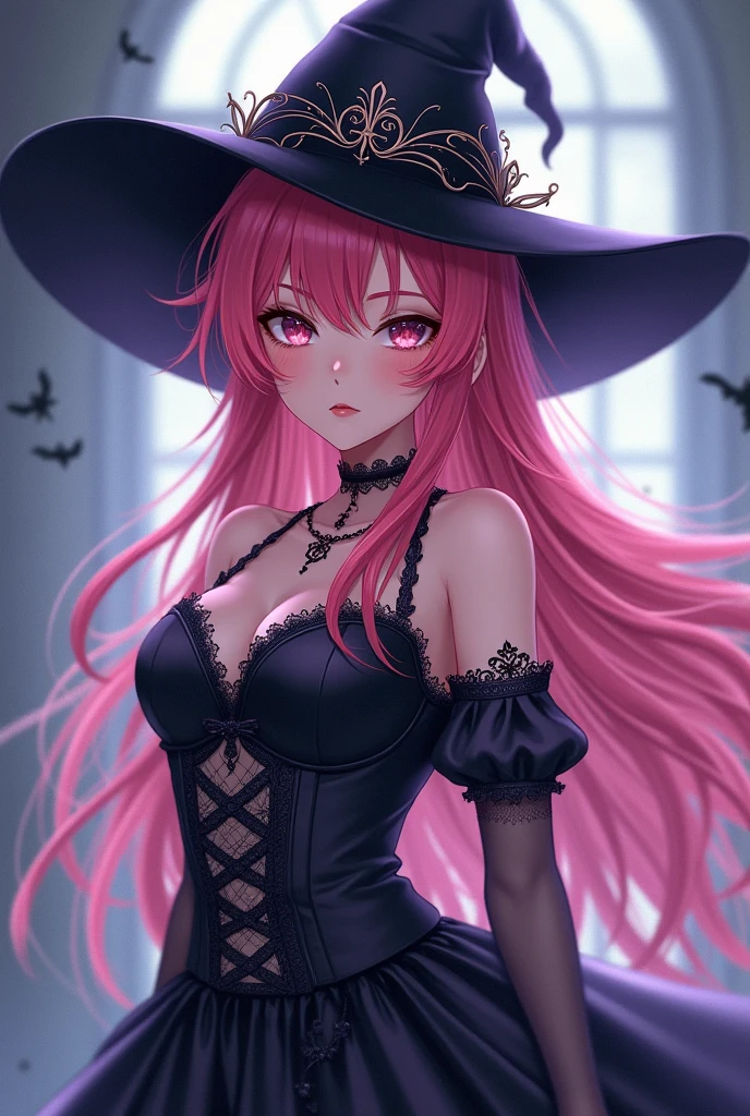 Close-up of a woman in a black shirt and black shorts, goth aesthetic, gothic horror vibes, goth girl aesthetic, Scary style, Clothes in the style of gothic-punk, Pastel Gothic aesthetics, Dressed in crastpunk clothes, Gothic atmosphere, dark and horror style, Witch's clothes, Chained skeleton, ghotic style, adorned with demon skulls, Punk outfit, stocklings, pink long hair,pink fox ears,pink eyes,higly detailed,high detailed eyes,Correct anatomy,The best picture quality