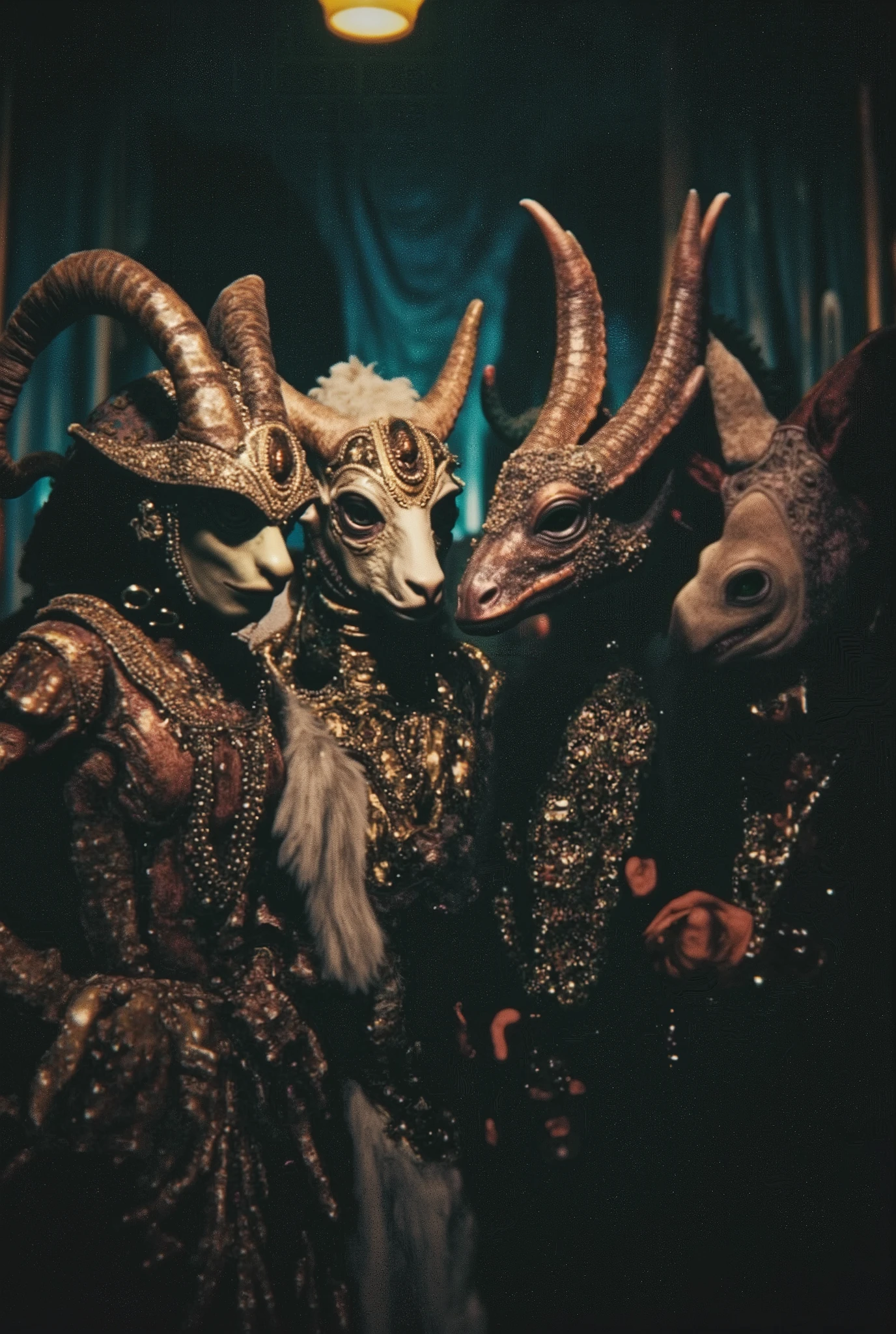 hybrid snake mafiosa in disguise , hybrid sheep in costume , hybrid reptile in costume , hybrid rhinoceros in disguise and witch in disguise