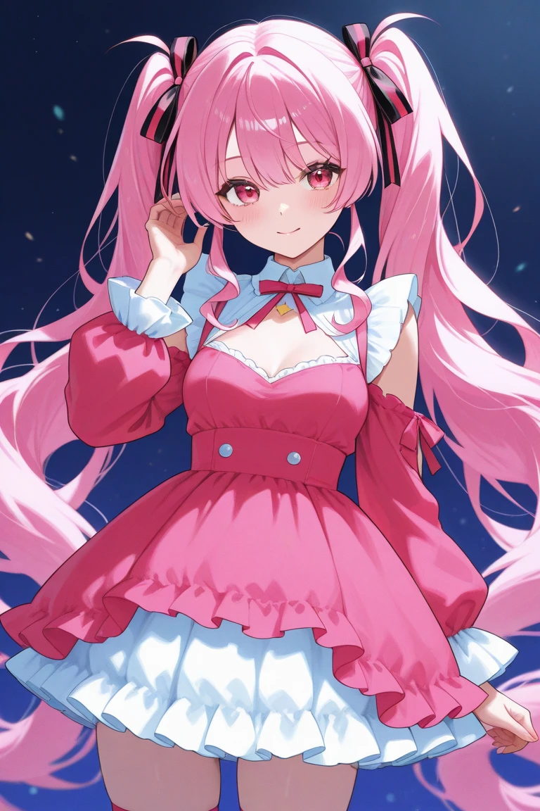 ((masterpiece))、(((Highest quality)))、((Super detailed))、((An illustration))、Attention to detail、Highly detailed CG unity 8k、High resolution、美しいAttention to detail目、Attention to detail、美しいAttention to detail目,美しいAn illustration, pretty girl,, Bedroom, pastel colour, (Fluffy bunny ears), Bright lighting,Pink Eyes,(((Long pink hair))),smile,(((Hands on hips))),