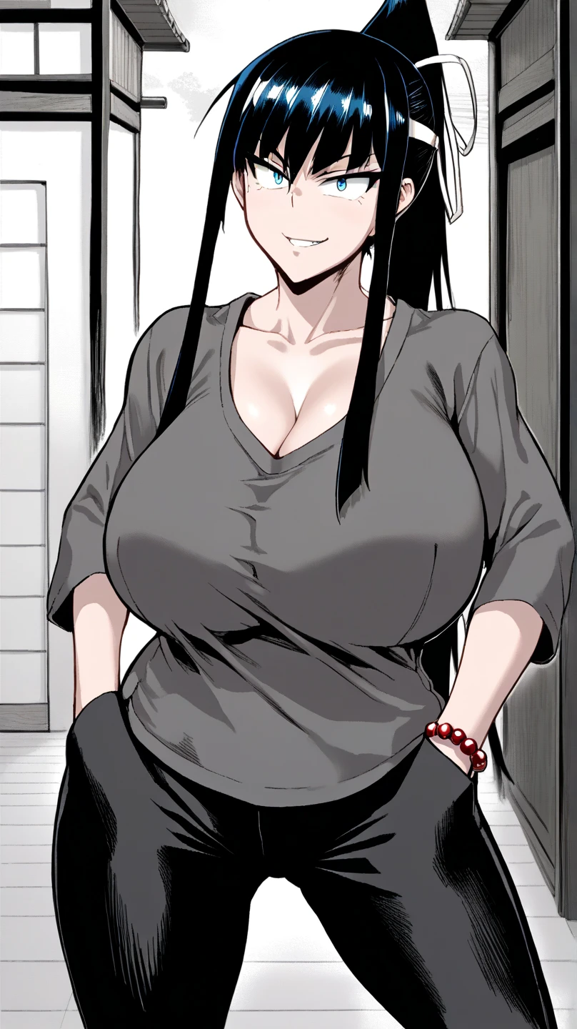 Plump year 21 big breasts black hair brown eyes happy longer hair smile blushing black jacket leotard