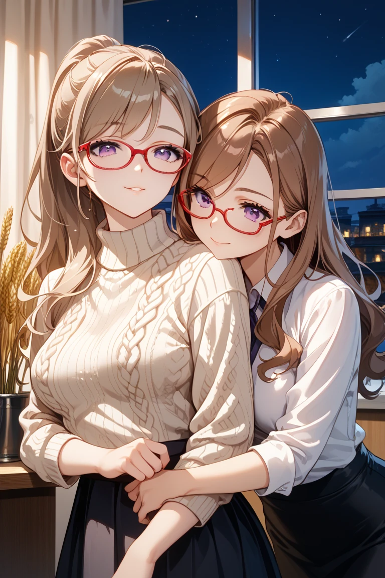 nsfw,(masterpiece, best quality:1.2)2girls, locker room, AND 2girls, gray sports bra, smile, eye closed ,kissing her face,out tongue,dark orange hair, short waviy hair, brown eyes, glasses,yuri AND 2girls, pink bra, smile, eye closed,kissing her face,out tongue,black hair, medium hair, brown eyes, glasses,yuri sex,extasy Face,