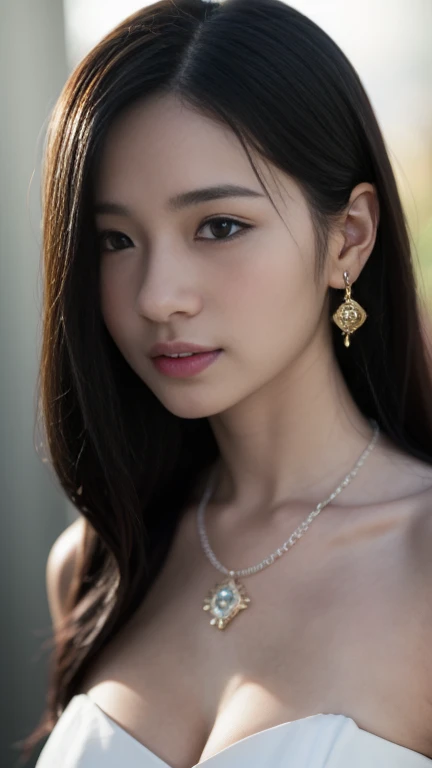 best quality, masterpiece, highres, 1girl, transparent silk china dress, beautiful face, hair ornament, looking at viewer, smile, closed mouth,lips, dress,hair ornament, necklace, jewelry, long hair, earrings, Beautiful face,upon_body, tyndall effect,photorealistic, dark studio, rim lighting, two tone lighting,(high detailed skin:1.2), 8k uhd, dslr, soft lighting, high quality, volumetric lighting, candid, Photograph, high resolution, 4k, 8k, Bokeh