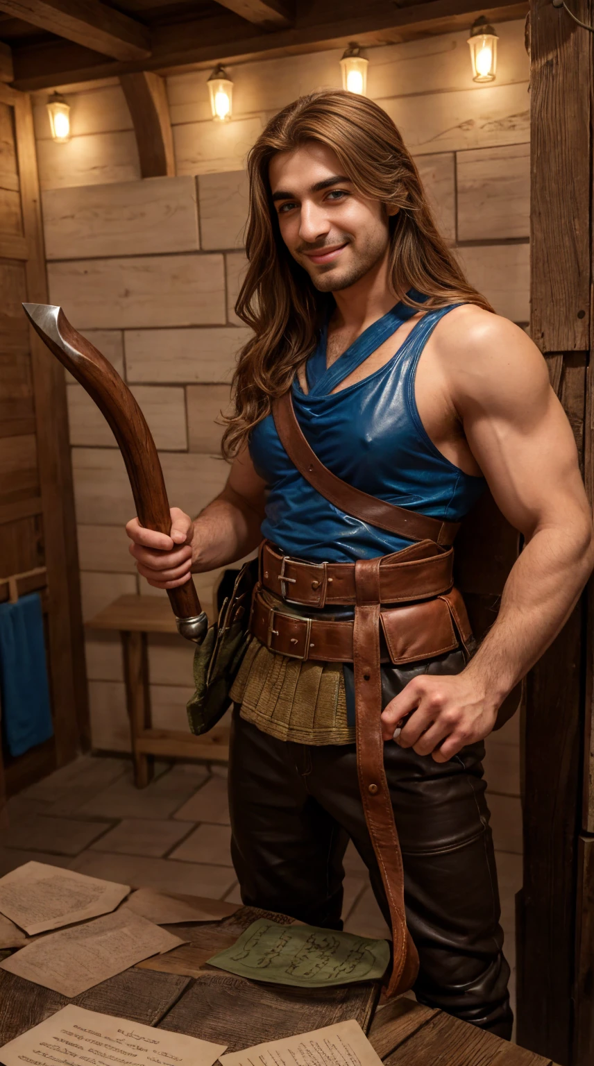 A sexy man, 15th centuries scientist, handsome face, mediaeval period,black hair , homoerotic, nsfw ,with his experiment equipments