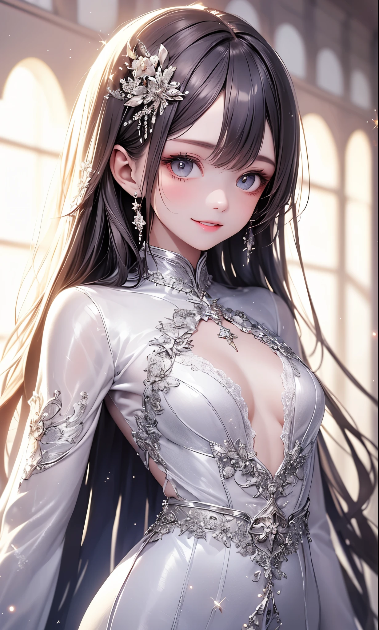 ((masterpiece, best quality, ultra-detailed, high resolution, extremely detailed CG, super detailed, Most beautiful clean lighting)), 1girl, small build, 10 years old, cute girl, pretty face, smile, white skin, Beautiful black long hair, black eyes, kawaii, full body, nsfw,