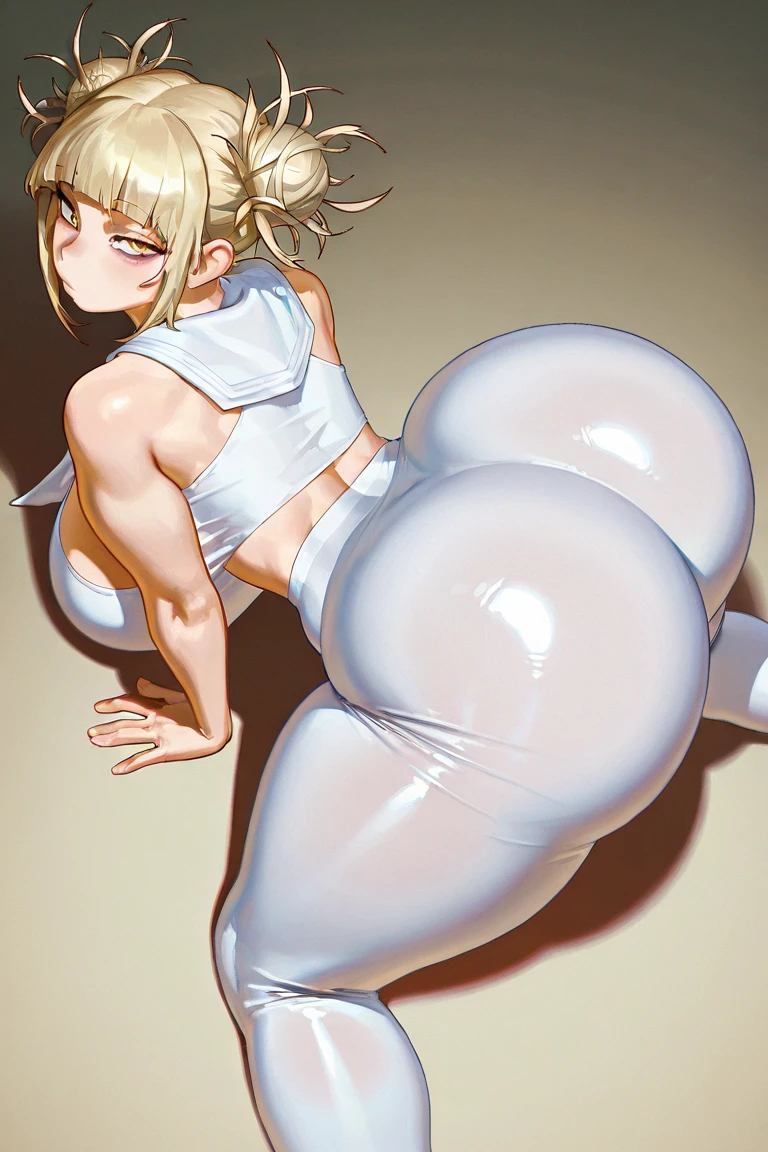 arms up bangs big breasts bubble butt bunny ears bunny bunny tail curvy blonde hair explanation full body bun high heels hourglass figure huge breasts maebari nipples reverse bunny suit short hair standing thick thighs wide hips