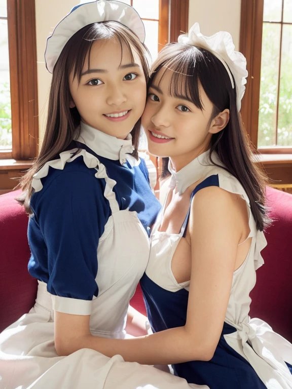 una hugs, with maid clothes, sexy