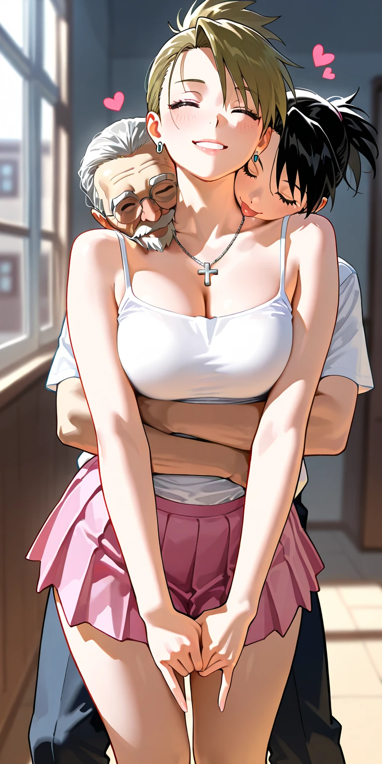 Woman sucking on old man's cock Both are naked and intertwined Old man with a lively cock Rejoicing Woman