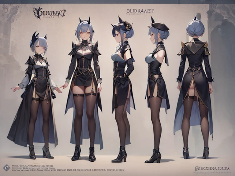 1woman, reference sheet, matching outfit, (fantasy character design, front, back, side) mermaid, merfolk, fish tail. dark brown hair, blue fish eyes. mage outfit, scales, ancient runes on clothing, stockings. lean athletic build. neatly kept, long hair. large hips, thick thighs. Large chest, endowed .