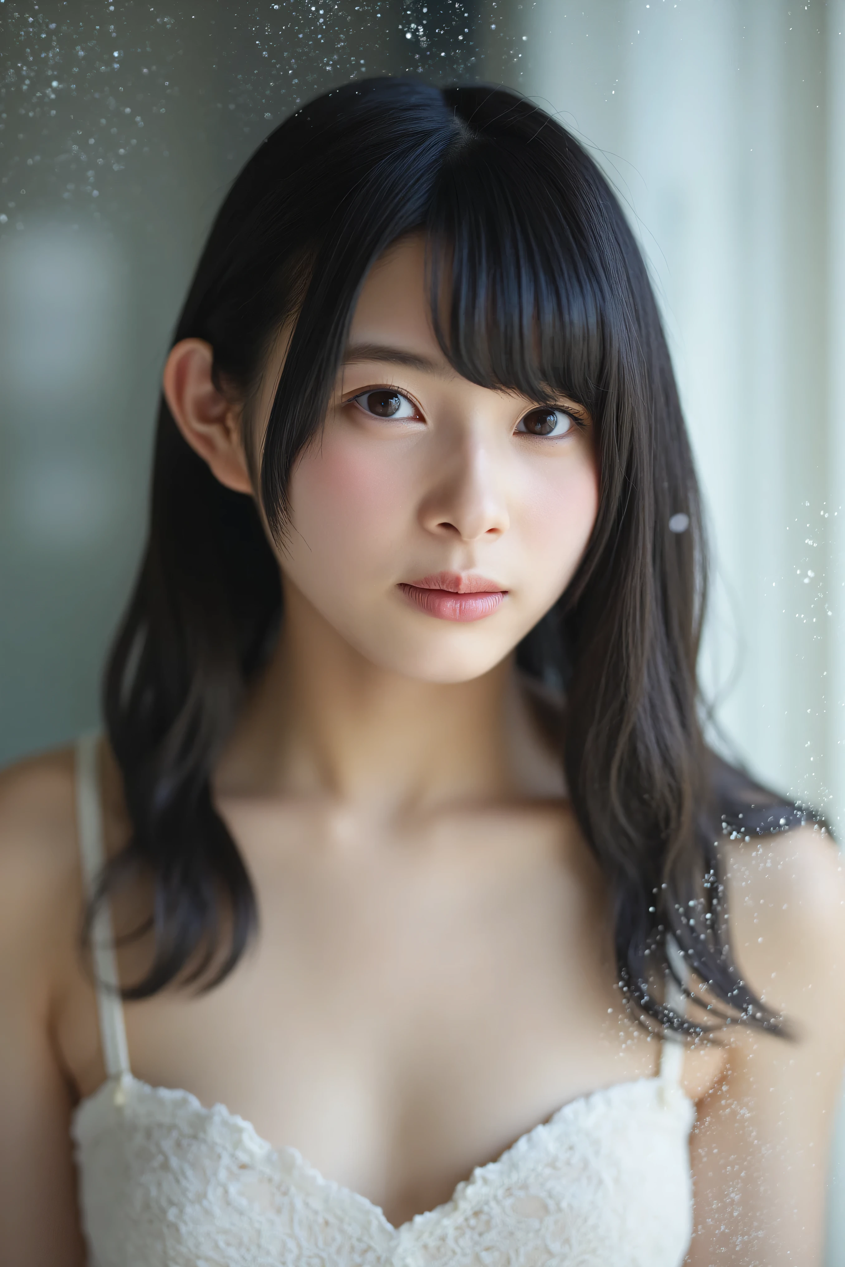 Everything is beautifully detailed:1.6,masterpiece、Highest quality、1 girl, alone, alone focus, Cowboy Shot, Portraiture, Larger clothes, Blue and white hoodie, half水彩画, half, ((Black Hair)), (Shiny Hair), (Gradient Hair :1.5), Curly Hair, ((Beautifully drawn delicate eyes)), Very detailedな目, Sunburn, (Dark caramel skin:1.1), Highest quality, Very detailed, White Background, Simple Background、{Huge|big|Hugeな|Mega} chest:2, chestの谷間:2、開けたchest、Perfect Anatomy、Cute Smile、((short hair:1.8、Short Bob Hair、bangs))、Listen carefully、Beautiful long neck、Perfect Anatomy
