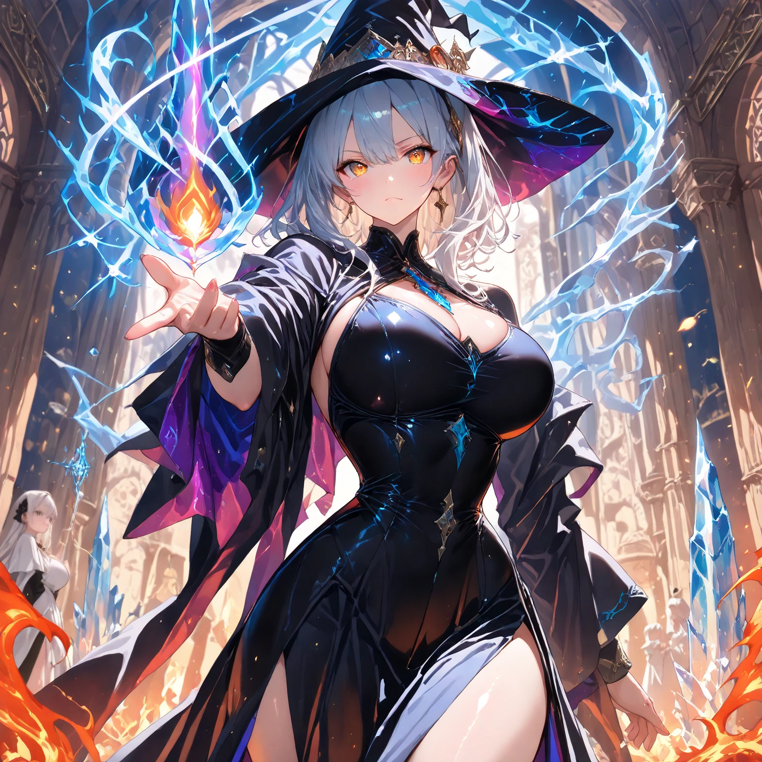 ((highest quality)),(ultra high resolution),(Super detailed),(detailed description),((best CG)),(best work of art),super precision art,great drawing art,(Fantasy art with precise details:1.5), (witch:1.6),(beautiful and well-shaped face:1.5),full of confidence々:1.6,(周りに浮かぶmagic circle:1.6),dynamic pose:1.5,boots:1.3, magic circle, the sky destroyed:1.4