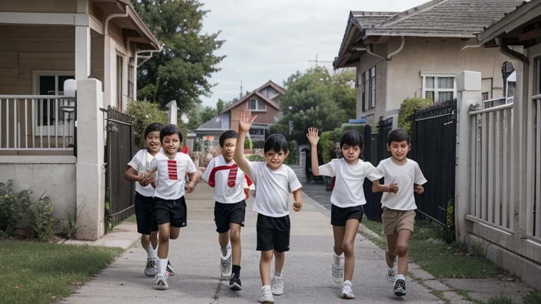 corrija os rostos, Improve the details making it more realistic and put a school behind the children