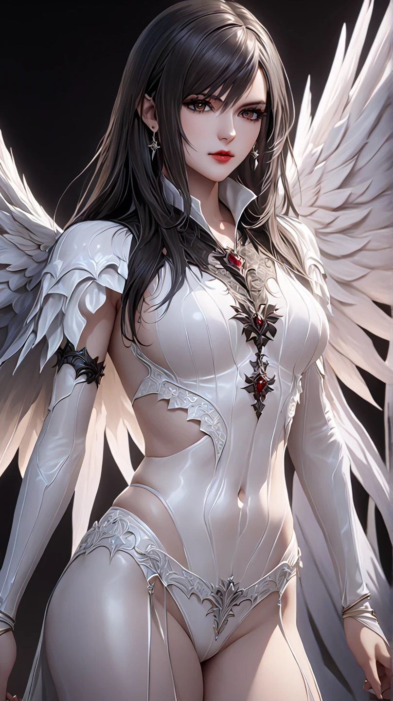 arte digital majestosa, realista e ultra detalhada, uma mulher deslumbrante, edgVS, anjo, luvas de cotovelo, colar, vestindo lingerie edgVS, asas, charmoso, seios enormes,