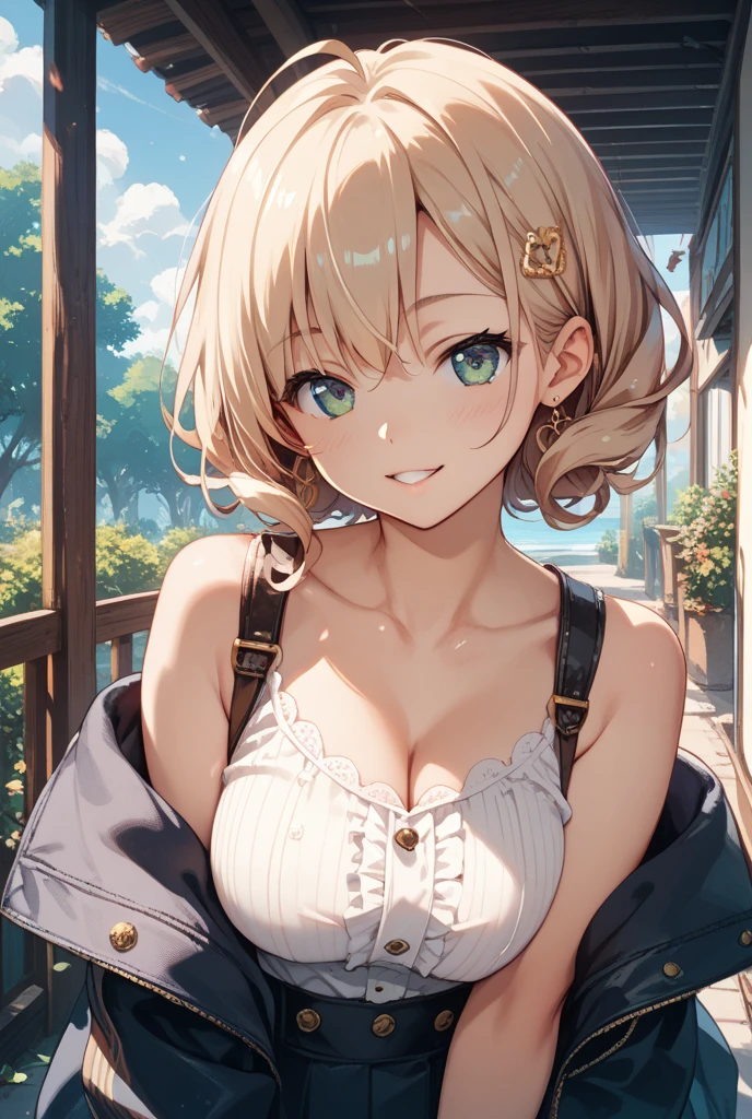 A photo of an 18-year-old girl with blonde hair and brown eyes, Large breasts with a little cleavage, Big Ass, Ava Young, (Incredible skin detail: 1.4), (Natural Skin: 1.2), (pores: 0.6), (Fine grain: 1.2), (Bokeh: 1.2), (photo shoot), (Movie), (Photorealistic), (Ultra-realistic), In the spring flowering meadow. She wears lights, Colorful dress and straw hat, Sit on the grass, Surrounded by colorful flowers, And stare happily into the distance.