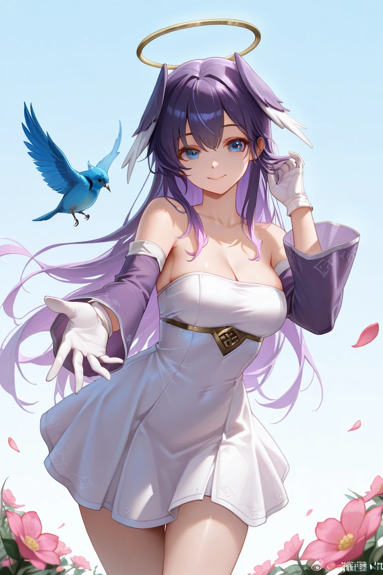 masterpiece, best quality, sprLucy, fake rabbit ears, collarbone, leotard, puffy sleeves, gloves, frills, big happy smile, white leggings, holding a giant Easter egg