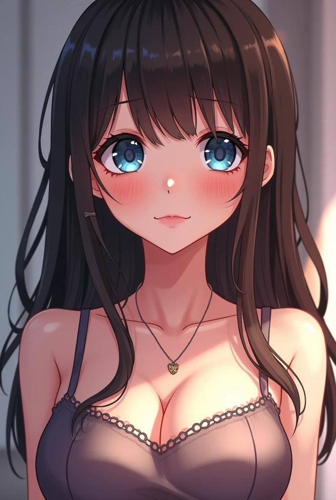 ((nsfw:1.4, masterpiece, best quality, highres, UHD, perfect pixel, depth of field, 4k, RTX, HDR))), 1girl, single, solo, beautiful anime girl, beautiful artstyle, anime character, ((long hair, bangs, dark brown hair, messy hair:1.6)), ((detailed eyes, anime style eyes, beautiful eyes, sparkling eyes, realistic eyes, curly eyelashes)), ((detailed face, blushing:1.2)), ((smooth texture:0.75, realistic texture:0.5, anime CG style)), ((medium breasts, cleavage)), indoor, bedroom, dynamic angle, busty, perfect body, dynamic pose, armpit, hands up, ((fall asleep on the bed, supine, sleepy, open eyes, laying on bed)), ((close up, POV, cute, shot on face, sighing expression, wake up)), ((maroon bra color, maroon lingerie, single diamond necklace)), (natural light, light reflection, morning)