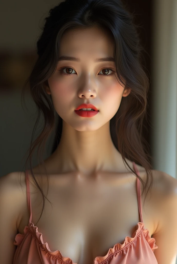 Kasumi, Brown eyes, (highest quality, Super detailed), (Realistic:1.37), Beautiful and elaborate face, Ultra-realistic texture, Delicate face, Delicate body, Red lipstick, Bright colors. High resolution, Well-defined legs, 8k, masterpiece, anatomically correct, anatomically correct, textured skin, high details, best quality, 8k