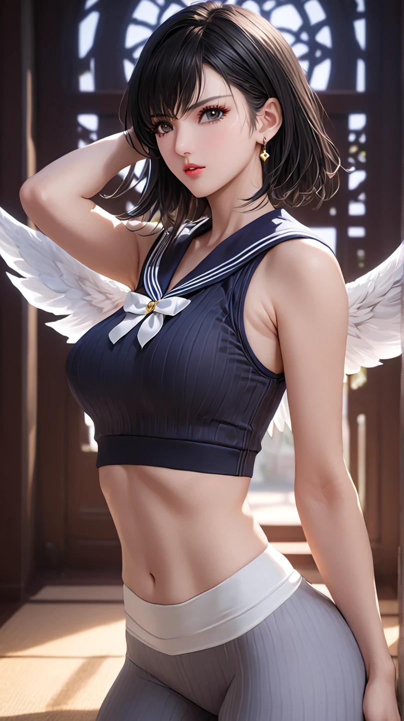(top-quality, 4K picture quality, ​masterpiece, Professional lighting without shadows, A hyper-realistic), perfect anatomia, Two girls, ( with perfect body、Colossal breasts with tension:1.2), Bright and even whitening skin without wrinkles and steps, (Reflects a lot of light with bright and beautiful blue eyes with long eyelashes and plump red tear bags:1.2)、 Cute hairstyles, (School girl uniforms get wet and stick to the skin, A tight-fitting blouse made of white ultra-thin fabric covers the upper body,、Dress up with a super short super mini pleated skirt), (The skirt is so short that it looks like a small piece of cloth wrapped around the waist:1.5), (She proudly shows off her huge breasts and crimson ribbon tie from the front), (Another girl on the other side、- She is showing off her bare buttocks from directly behind), (sleepy half-eyes),