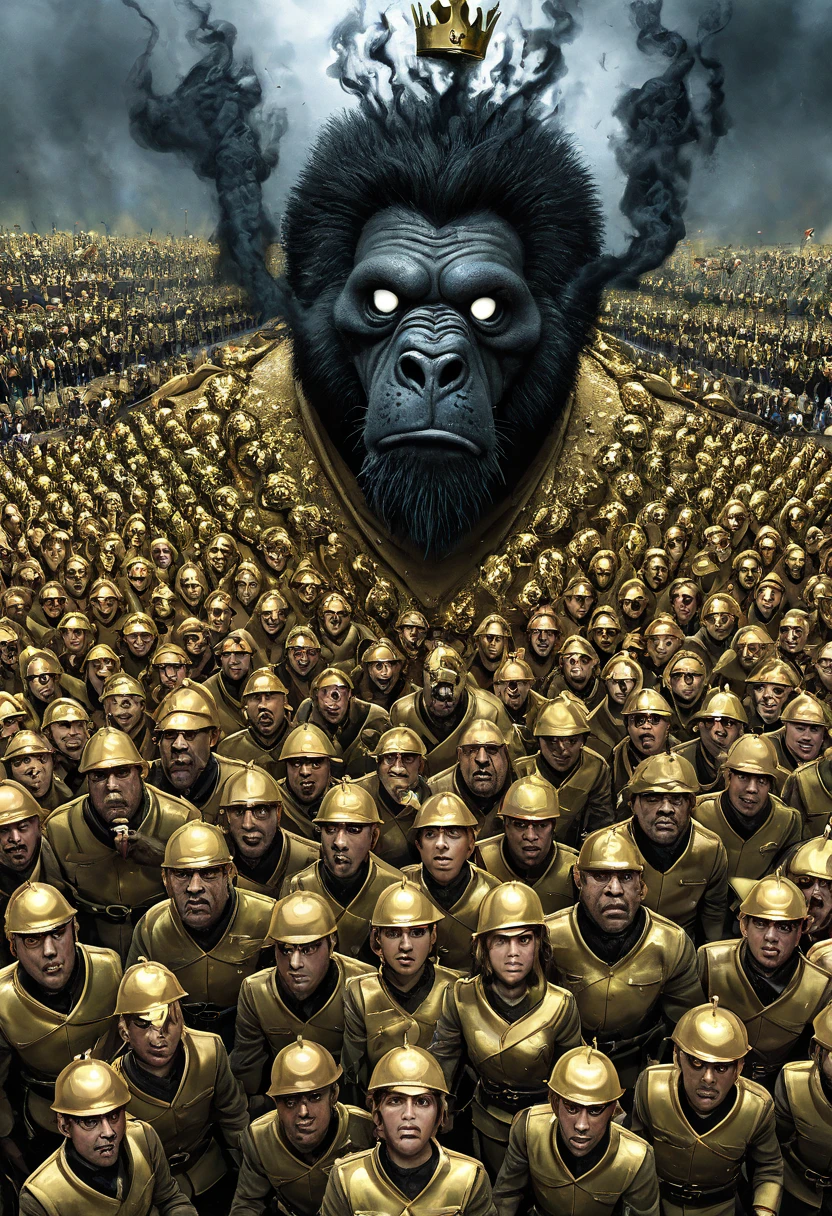 (((Masterpiece))), ((golden hour)), (((Alexander the Great in a bengals uniform fashioned into golden armor holding a charge with his phalanx against an army of fallout super mutant gorilla hybrids)),epic wide angle, angle from below, ((post apocalyptic wasteland)), ((located in post apocalyptic bengals football stadium)), war, death, dynamic lens, dynamic lighting, hires, ultrarealistic, medieval war, ((hoplite army battles super mutant gorillas))