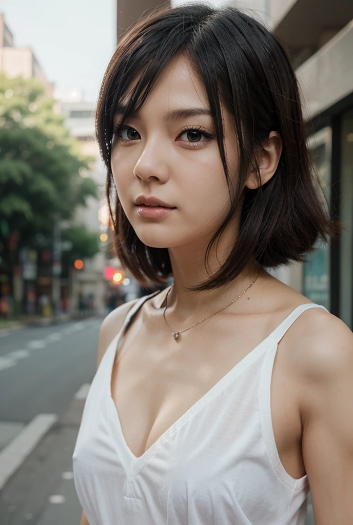 (A hyper-realistic), , (hight resolution), (8K), (ighly detailed), (The best illustrations), (beatiful detailed eyes), (top-quality), (ultra-detailliert), (masterpiece), (mortar wallpaper), (Detailed face), a park,Armpit, Thick,,,solo,A girl wearing nothing, naked portrait, nude photography, full of sweat, japanes, ,Concrete background、Tile background、Upper body,Medium Hair