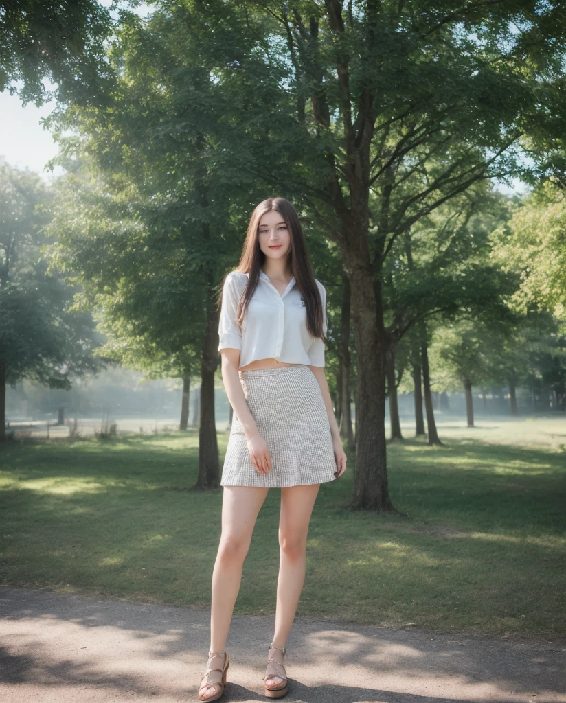(1 girl), (naked, bare shoulders, medium breasts, standing under a tree), full body, slim figure, red lips, white socks