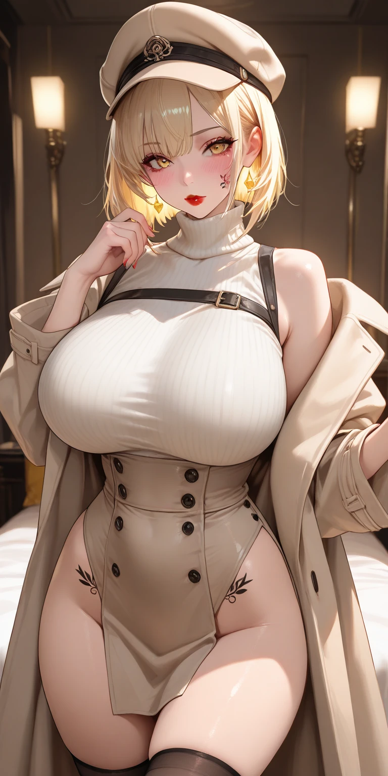 White Haired Girl,With bangs, Black gloves, Crop top, skirt, Goth, Green Eyes,4K, masterpiece, Perfect body, Dry,Perfect Eyes, Perfect Shading, Perfect lighting, Highest quality, Artwork, Super detailed, Detailed clothing、Plus Size、Chubby、(Black enamel face mask)、Large Breasts、Big Ass、Thick legs、Angle from below、(sexly)、Gorgeous Hotel、Spread your legs、squat、Underarm