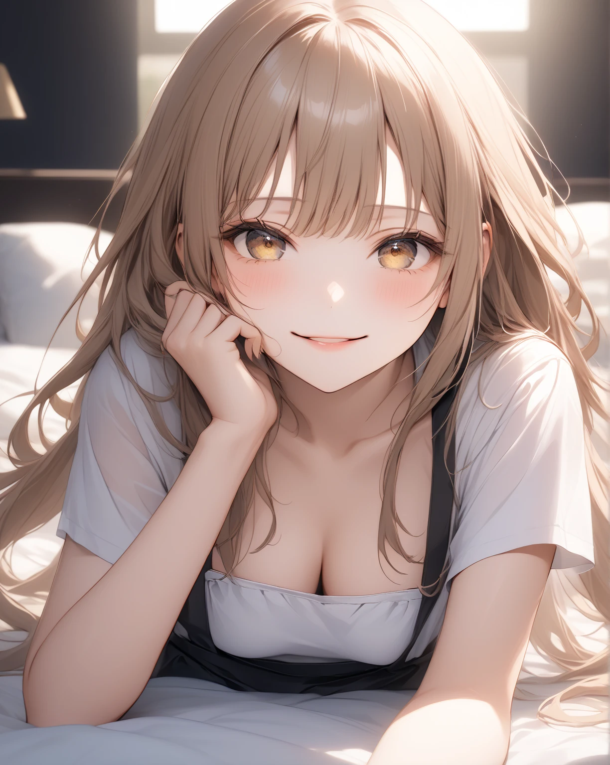 ((Masterpiece)), ((best quality)), (Anime:1.4), (super detail:1.2), (High Definition:1.3), (Professional Photography:1.3), (wide shot), (sharp focus), (perfect light), (()), 1girl, (Succubus girl:1.3), cinematic lighting, Textured skin, messy hair, (loose blunt bangs), teenage Succ girl, (sitting on the beautiful cove), hand up, (slightly exposed small breast), (badly tattered and torn camisole), dirty oversized white camisole, (Healthy slim body), small breasts, cute eyes, ((sad smile)), (open mouth), Textured skin, pale brown hair, Cute Beautiful girl,