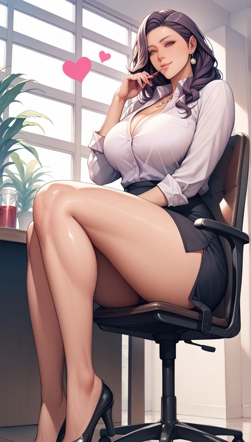 best quality,4k,8k,highres,masterpiece:1.2),ultra-detailed, extremely detailed eyes, extremely detailed body, (large masterpiece digital art), (detailed manga illustration), (detailed line art), ((perfect anatomy)), (intricate details:1.3), (ultra-detailed:1.3), (illustration:1.3), (sharp focus:1.3), (natural lighting:1.05), (vivid colors:1.3), (masterpiece), (best quality:1.4), (perfect anatomy:1.4), high quality, expressive eyes, full body, detailed face, beautiful face, perfect face, 1 girl, large breasts, black hair, curly hair, wild hair, detailed hair, white dress shirt, black pants, pale skin, sapphire-blue eyes, demon, blue halo, sheep horns, curled horns, (horizontal pupils), sexy face, pointy ears, splash art, the demon girl, curvy, sitting in an office chair at a desk with feet on desk, black high heels, cinematic lighting, dramatic atmosphere, Atey Ghailan, Jeremy Mann, Greg Manchess, Antonio Moro, trend in ArtStation, trend in CGSociety, Intricate, High Detail, Sharp focus, dramatic and photorealistic painting art by Midjourney and Greg Rutkowski, Jeff Bridges, ((cartoon style)), Marvel Cinematic Universe style