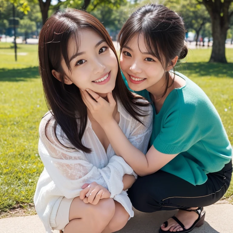 (超高分辨率,RAW photogr,realisticlying,tmasterpiece,best qualtiy:1.4),Complicated details,2 20 year old Korean girl,Wear a loose black T-shirt and skinny jeans,Stand on the grass and take pictures,hugs,Intimate relationships,Detailed meadow,A sweet smile on a small face,Ultra-realistic facial details,The face and skin are pink and white, and luminous,Playful and coquettish pose,The calves are straight and slender:1.2,Wear high-end brand sneakers:1.0,eventide:0.3,Broad lighting,naturalshadow:1.0,超高分辨率,taking a full body photo:1.8 --auto