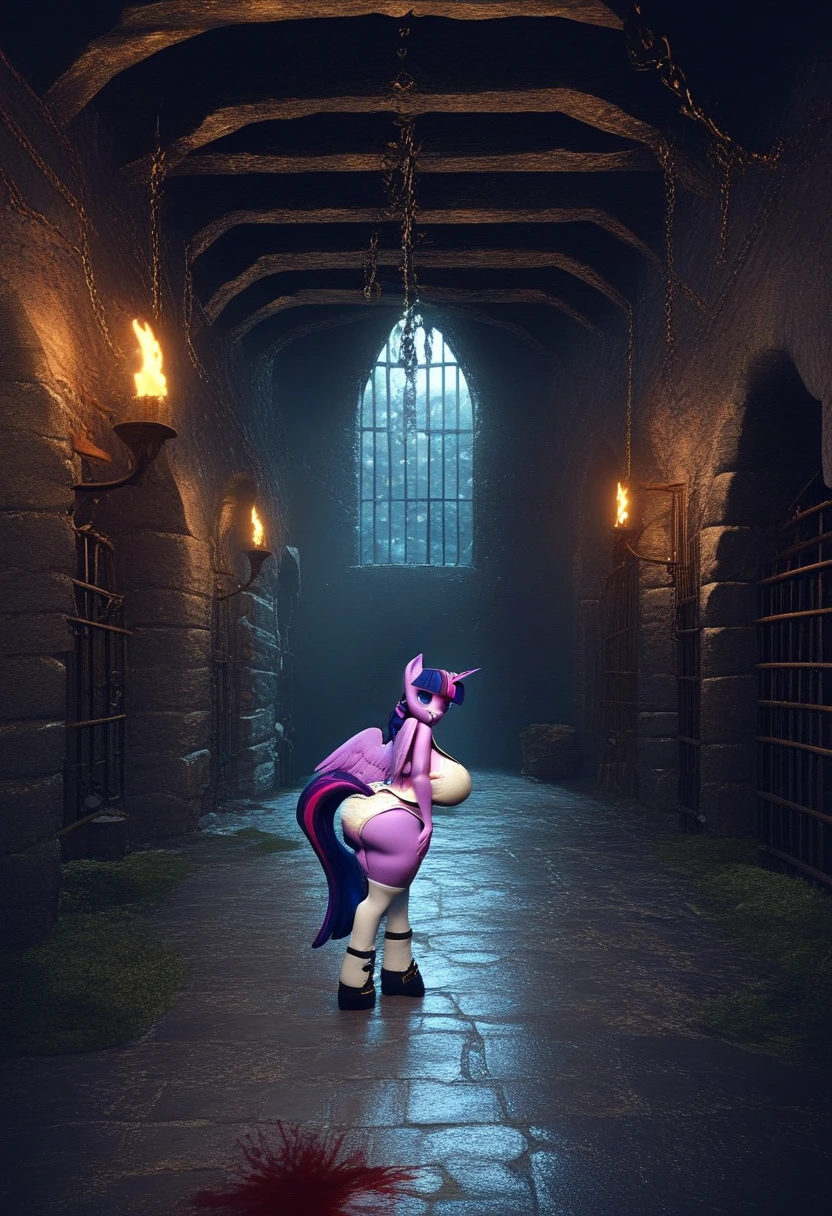 NSFW, Masterpiece 1.4 Top Image Wallpaper 4K Breed Furry Toriel from Undertale Rendering In A dark bondage dungeon, Ultra Detailed Shadows Showing Her Ultra Realistic ass. Black latex socks