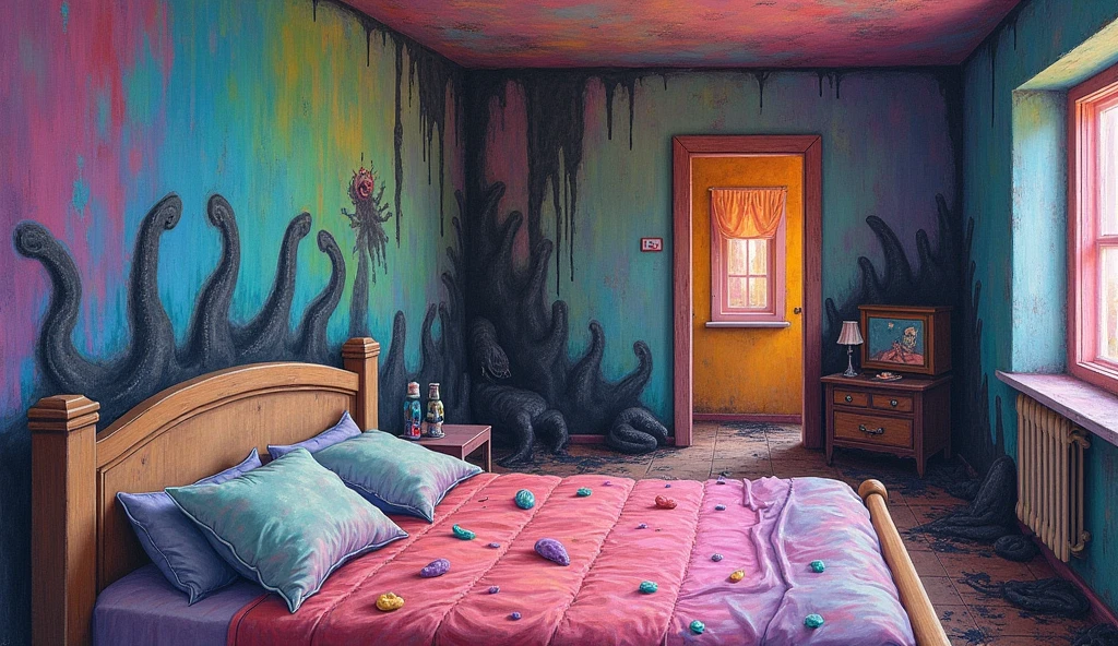 cute monster, under the bed, horror vibe, photographed, detailed, best composition, dramatic lighting