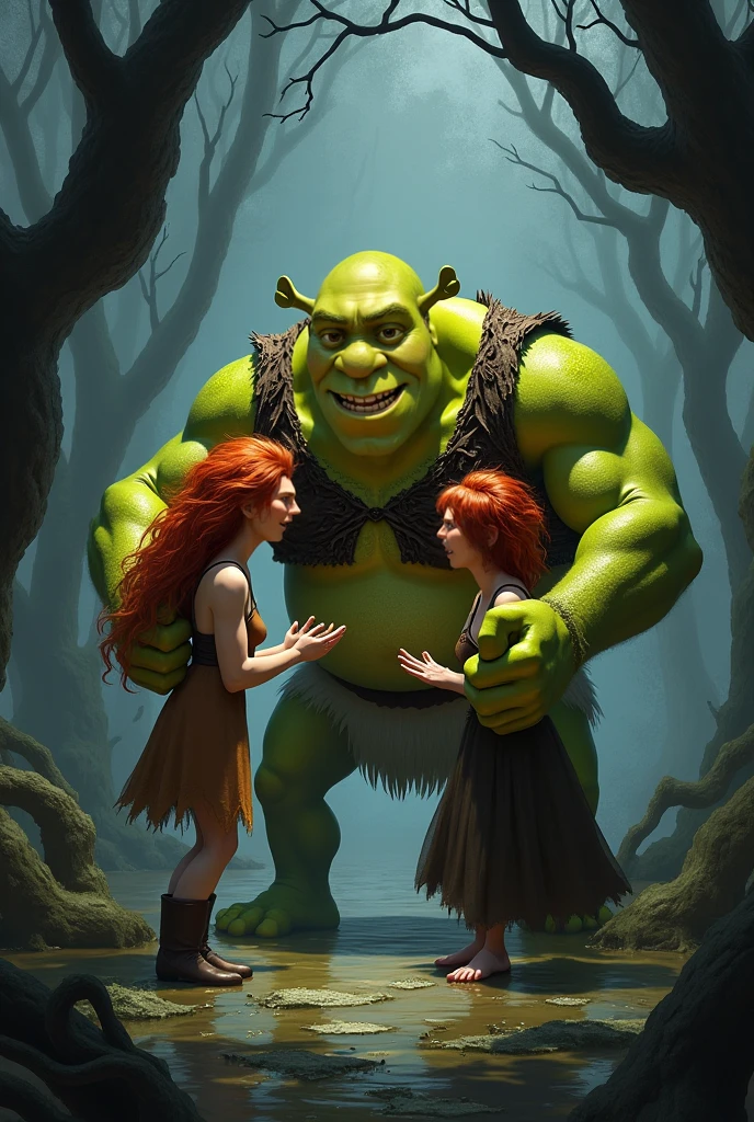 The waitress gets slapped on the butt by an ogre.