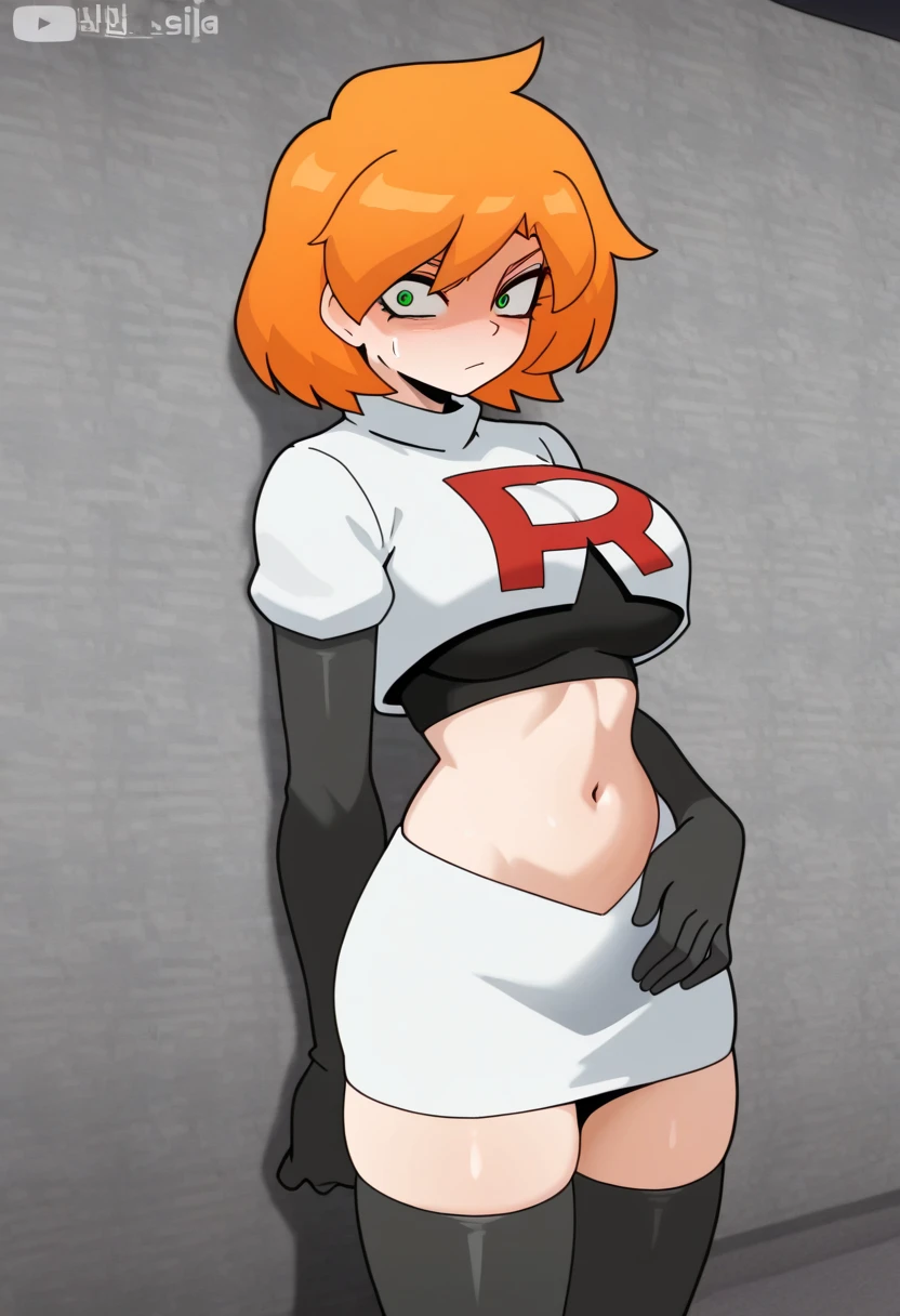 score_9_up,score_8_up,score_6,score_5,score_4,1girl,source_cartoon,gwen_tennyson,ben_10,green_eyes,orange_hair,amazing composition,incredible lighting,smiling,detailed background,<lora:Smooth Anime 2 Style SDXL_LoRA_Pony Diffusion V6 XL:1>,shiny skin,outdoors,beach,ocean,palm tree,black lipstick,covered nipples,team rocket uniform,skirt,sleeveless shirt,midriff,pussy,spread pussy,