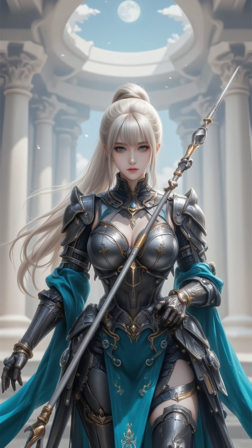 a close up of a woman in a silver and blue dress, chengwei pan on artstation, by Yang J, detailed fantasy art, stunning character art, fanart best artstation, epic exquisite character art, beautiful armor, extremely detailed artgerm, detailed digital anime art, artgerm on artstation pixiv, armor girl