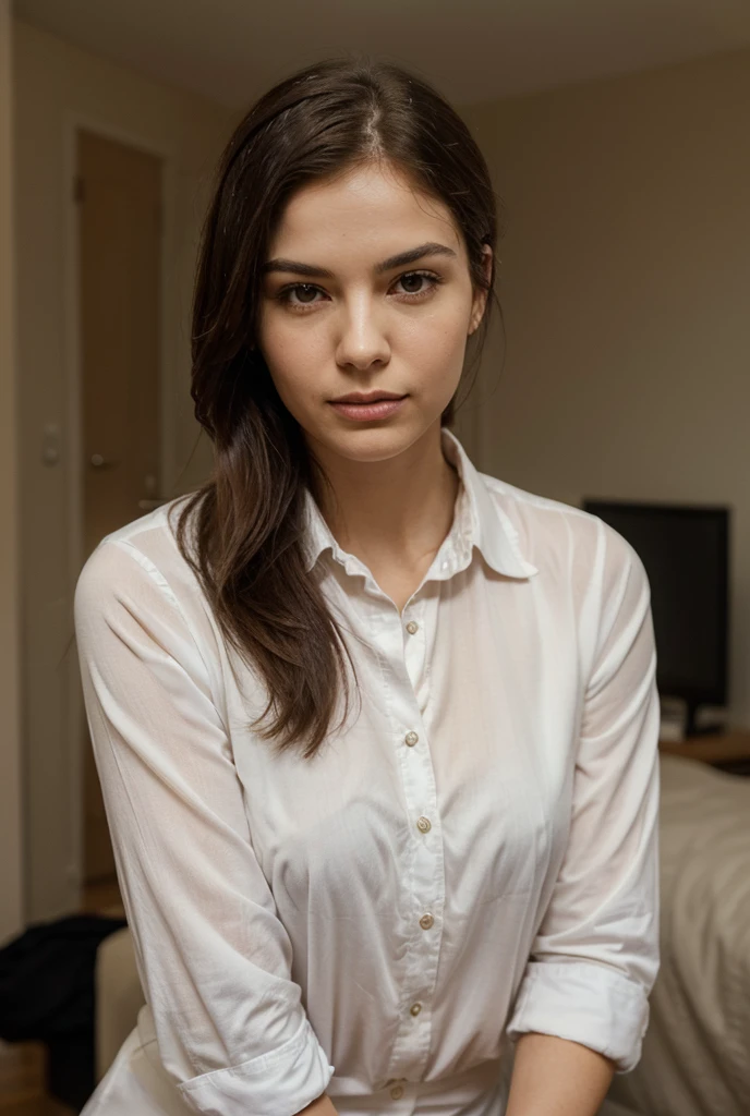 photo of Ag4th4V3g4_HM-135, a woman, perfect hair, (modern photo), wearing button-up shirt, slacks, 70mm standard (analog, cinematic, film grain:1.3), Energy Harvesting Facility, Complex harnessing energy from solar, wind, and advanced fusion reactors., detailed eyes, professional pose, (epiCPhoto), (looking at viewer:1.1), (cinematic shot:1.3), (short style lighting), OverallDetail, SkinHairDetail