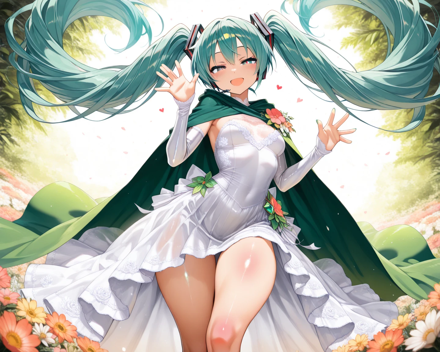 (girl1), (anime), white, with long green hair, jade green eyes, an 8 year old woman, with white stockings and a sexy dress, wearing a heroine costume consisting of a white sleeveless swimsuit with purple details and a yellow crescent moon on his chest. She also wears purple high boots, white gloves with spikes and metal plates on her waist and feet, look at her (breast size, they are size AAAA+:1.5),(Small body height of a lolita:1.2),(Body height of an 8-year-old child:1.2),(Turned on her back with her ass hypinated to the fourth wall),(Huge breasts:1.5),(Big ass:1.0)