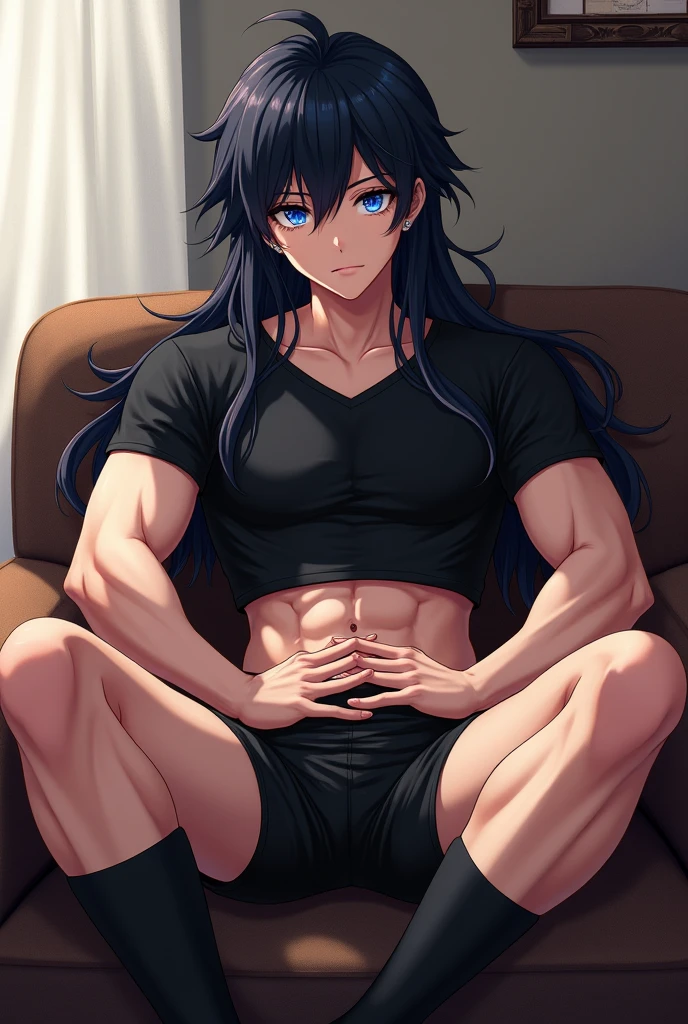 Abs domineering leg long black hair shirt young shaky s sitting 8k superlative