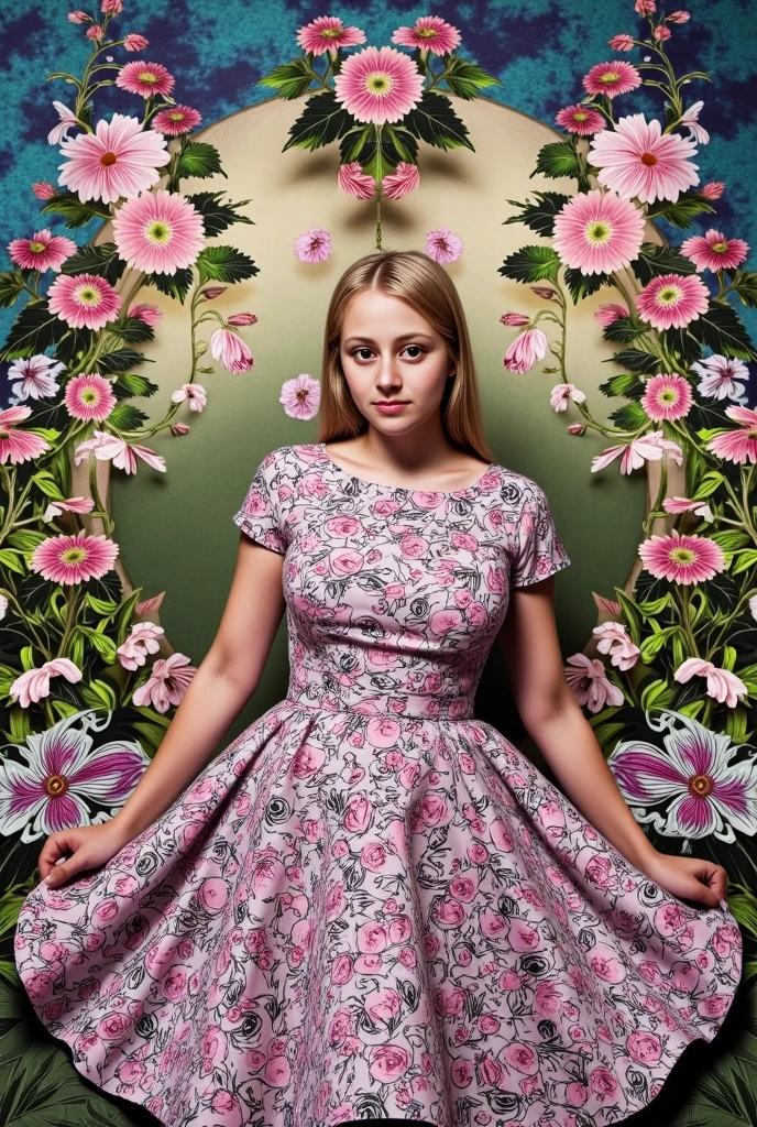 a beautiful young woman wearing a colorful summer dress, long wavy hair, elegant pose, standing outdoors in a lush garden with flowers and butterflies, warm sunlight, photorealistic, highly detailed, vibrant colors, cinematic lighting, (best quality,8k,hyperrealistic,masterpiece:1.2), (realistic,photo-realistic:1.37),intricate details,cinematic composition,volumetric lighting,natural setting,beautiful detailed eyes,beautiful detailed lips,extremely detailed face