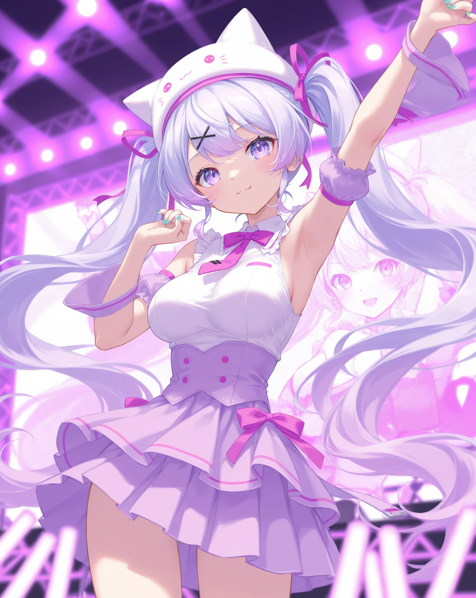 1 girl,Super delicate skin,Radiant Skin,Moist oily skin, devil smile,Huge Chest,Chest,Vibrant colors,masterpiece,best quality,Extremely detailed,high resolution,concentrated,Nightclub,Look at the audience,((masterpiece、best quality、Very detailed)、((A girl))、Reverse Bunny Girl、Pink Eyes、((There are many piercings))、((Big Chest))、Cowboy shooting、Shooting from above、Purple light strip,((best quality)), ((masterpiece)), (detailed), (character focus、Chest Focus,whole body), Thick Legs,Side Ponytail,Long hair,curls,Double tail,Thick thighs,Huge breasts,Half Chest Exposed,Fascinating three-dimensional,Fascinating three-dimensional,Fascinating three-dimensional,Whole body soaked,Shortness of breath,Bright Black