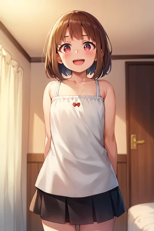 ((highest quality)), ((masterpiece)), (be familiar with), Perfect Face, indoor, Bedroom, Watching the audience,
One woman, Yuigahama Yui,
Open Mouth, Ecstatic expression, blush, smile,
Small breasts, Flat Chest, Young Girl, , , Girl,
Short Hair, Salmon-colored hair, Salmon-colored eyes, Side Pony,
Leg spread,