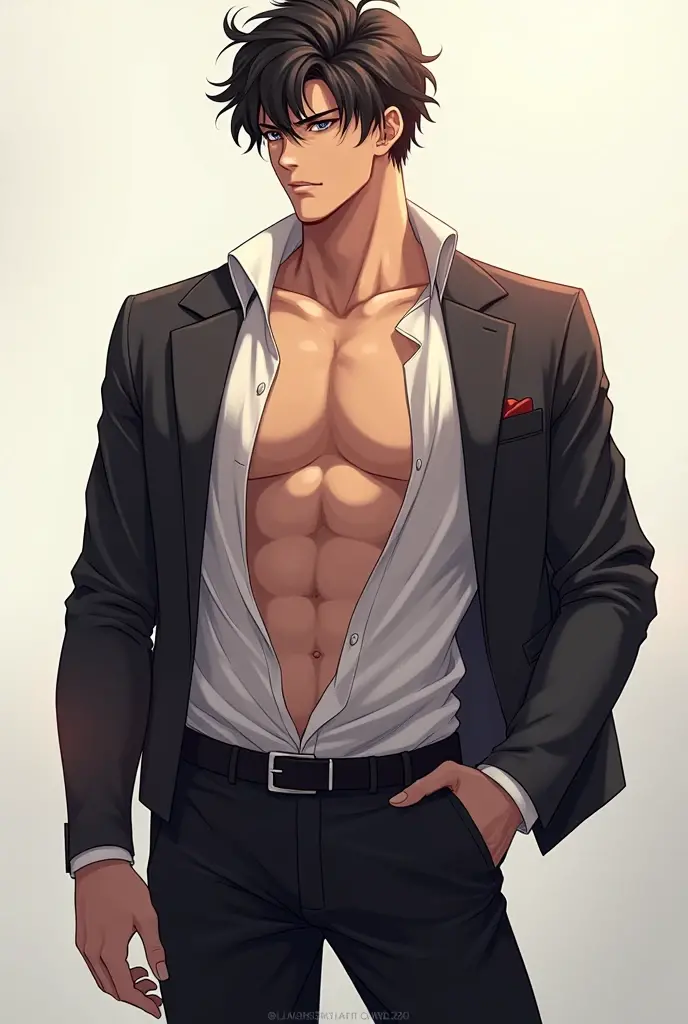 1 man, mature, white hair, serious expression, eyepatch on left eye, wearing underpants, on the bed
