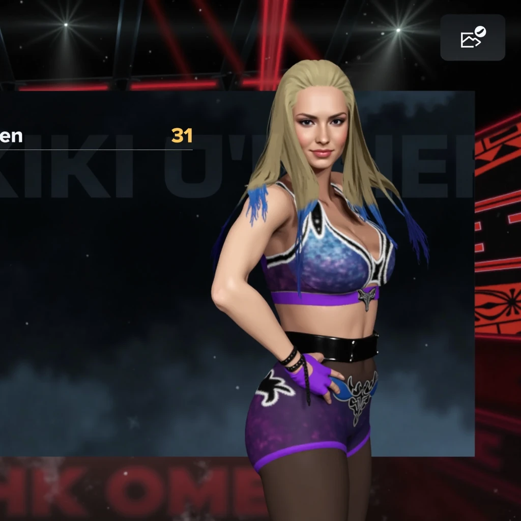 Mixed race woman in wrestling bra and wrestling trunks with green wristbands, photo realistic
