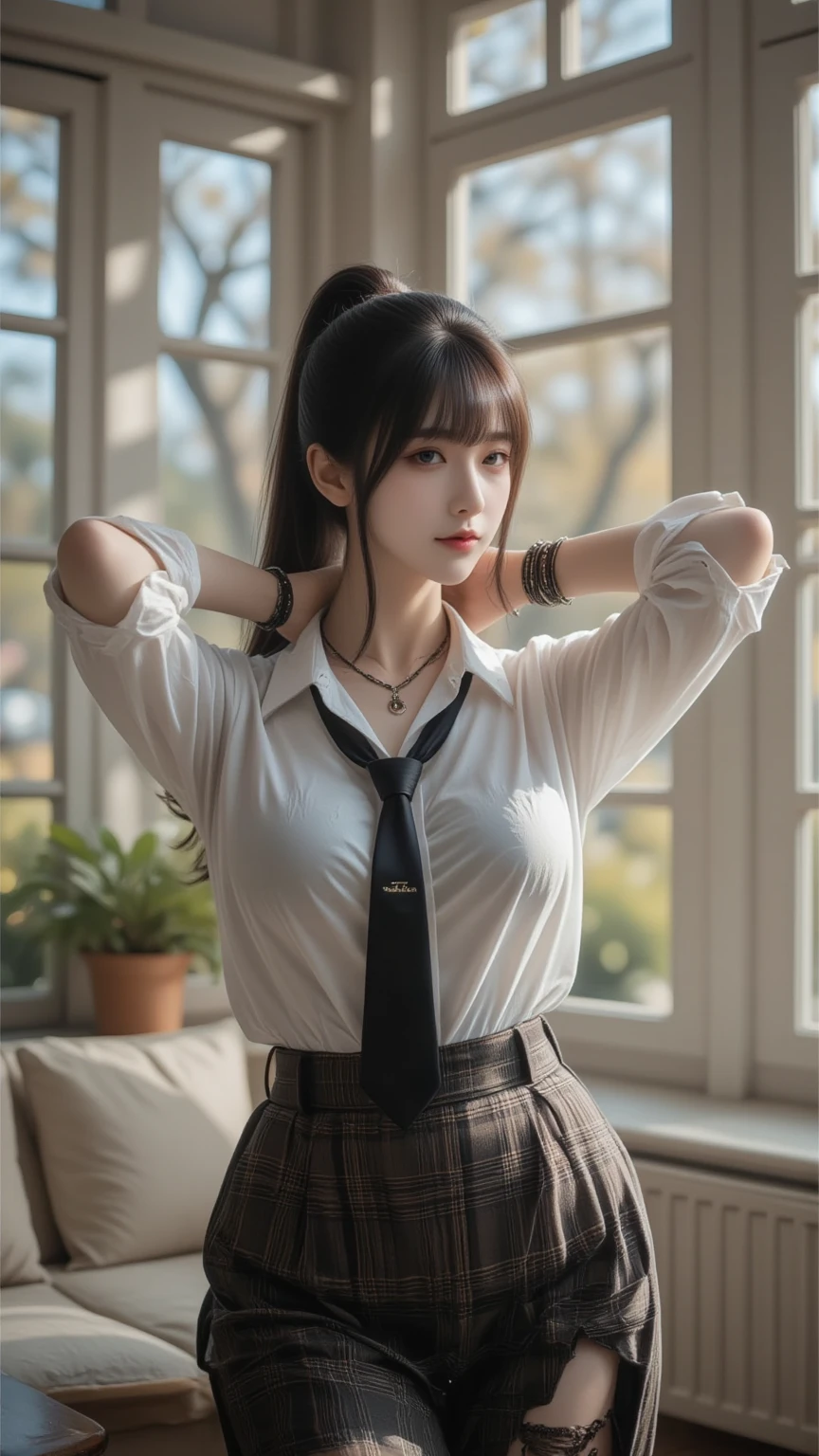 top-quality、masterpiece、1 girl in、A slender、Smaller chest、Summer uniform、hyperdetailed face、Detailed eye、二重まぶた、pleatedskirt、full bodyesbian、without background、Beautiful abs、knee high socks、a navel