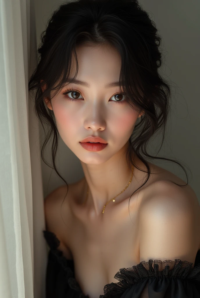 dress， （photograph realistic：1.4）， （Ultra photo realsisim：1.4）， （realisticlying：1.3），
（Smoother lighting：1.05）， （increase cinematic lighting quality：0.9）， 32K，
1girll，20岁女孩，realistic illumination，The light from the back window is backlighted，light in face，Ray traching，（Brighten light：1.2），（enchanced quality：1.4），
（Best quality real textured skin：1.4），Fine Detailed Eyes，finerly detailed face，finely quality eyes，
（Tiredness, sleepiness, satisfaction：0.0），closeup of face，tee shirt，
（Increased Body Line Mood：1.1），（Increases skin texture and beauty：1.1），huge tit