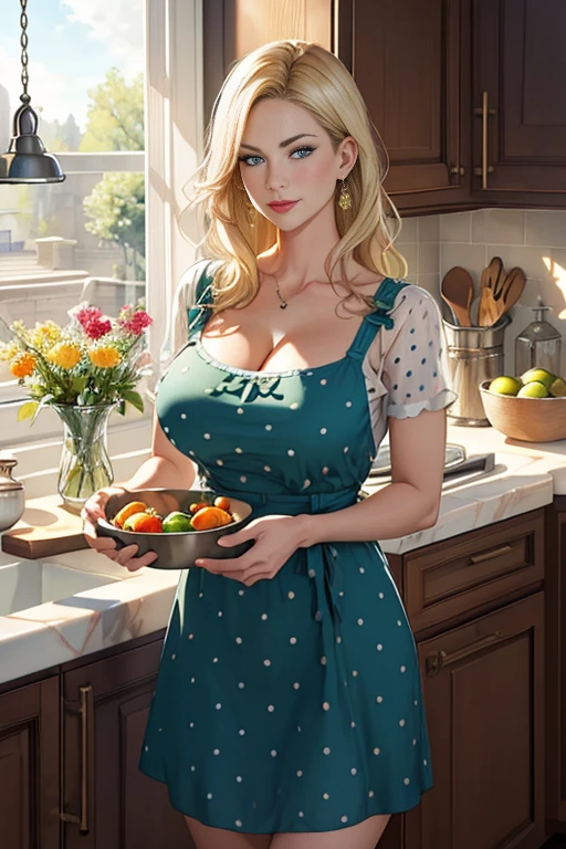 1lady solo, /(stylish outfit/) apron, mature female, /(light brown hair/) bangs, blush kind smile, (eyes sparkling with excitement), (masterpiece best quality:1.2) delicate illustration ultra-detailed, large breasts BREAK (holding a small plant pots) BREAK (fashionable general store:1.1) indoors, (many vibrant plants/), score_9, score_8_above, score_7_above, 1girl, realistic, Girlrealistic skin texture, detailed picture, close-up, HD32k