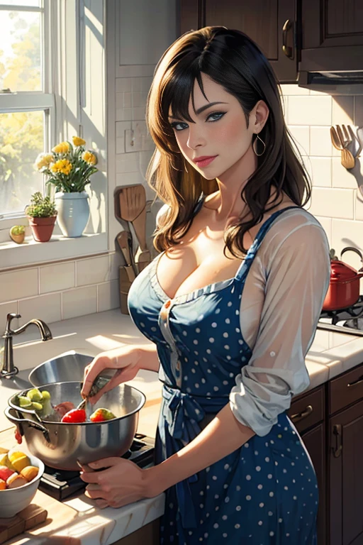 score_9, score_8_up, score_7_up, best quality, masterpiece,realistic eye, big breasts,
Japanese girl, (Highest quality, 8K, masterpiece: 1.3), Beautiful woman with perfect figure: 1.4, Dark brown hair, Wearing a pendant, Wearing an apron, In the kitchen, Highly detailed face and skin, Fine grain, double eyelid, Big Breasts, smile, Mr.々Posing