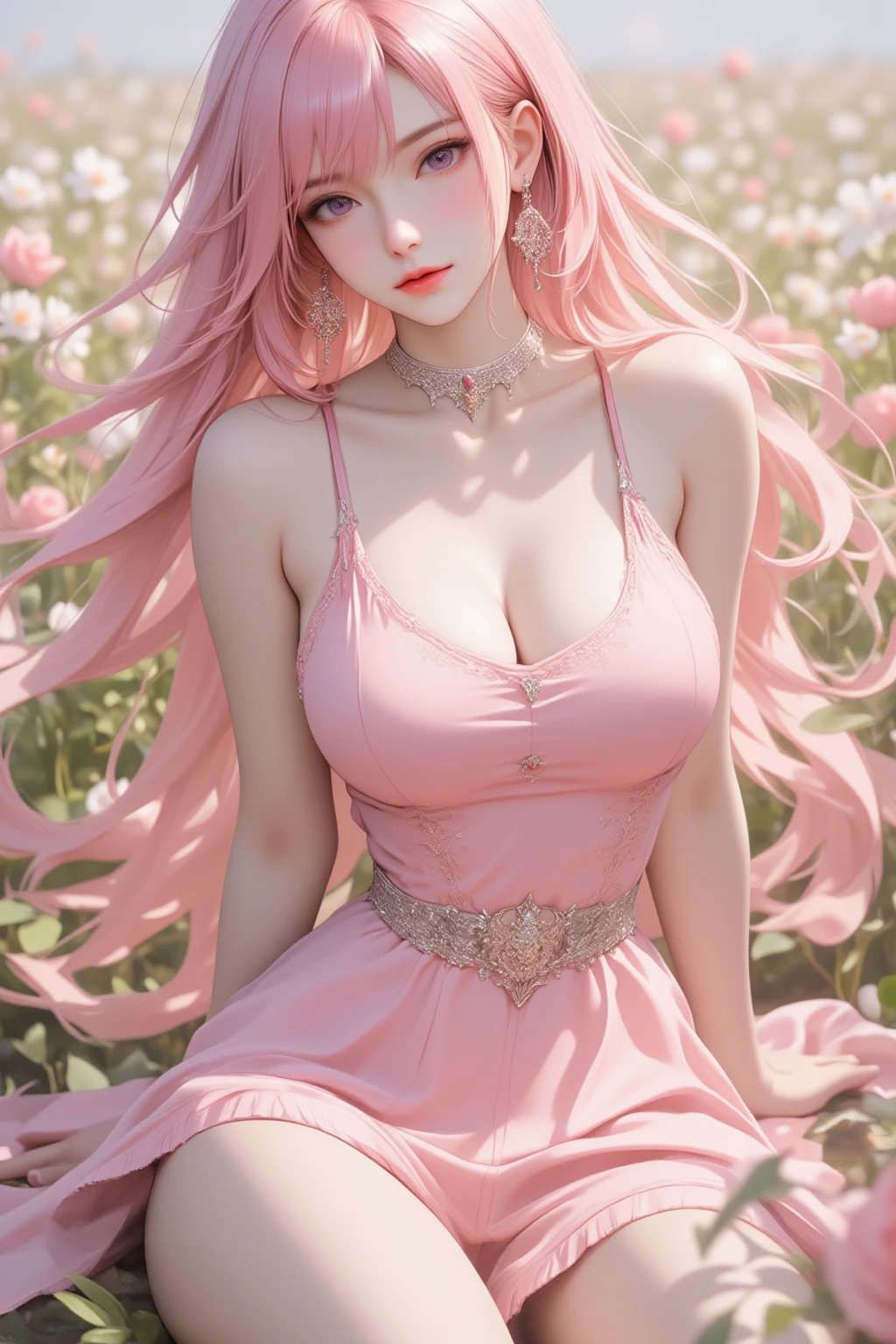 By the lake, girl with pink hair and pearl headband, goddess, pretty eyes, staring at us with golden eyes, smiling, double eyelids, big golden eyes, yellow eyes, pale eyebrows, diva, 15 years old, fantastic, long flowing pink hair, pale pink lips, silky white skin color, soft breasts, bewitching, pale pink hair, sexy, fairy, mysterious, sheer outfit, pink straight hair, photorealistic, pale fair skin, high definition, studio proof, cute realistic portrait, realistic, white --auto --s2